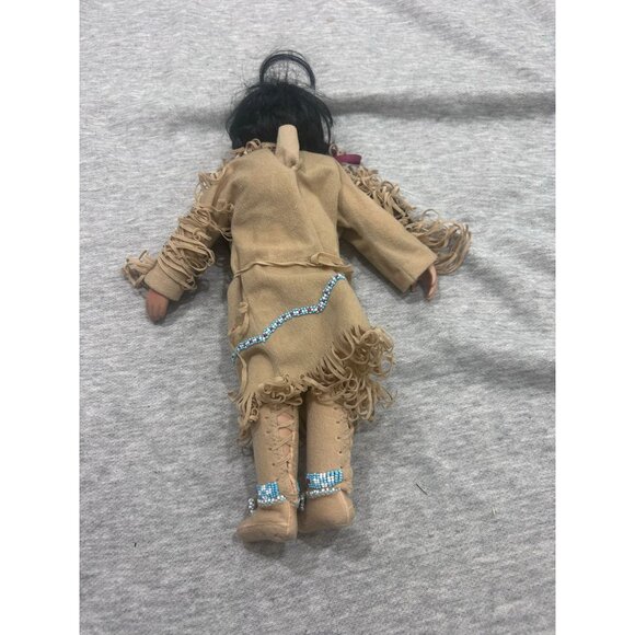 Many Stars Native Indian Porcelain Girls Doll Black Hair Brown Dress - Picture 6 of 11